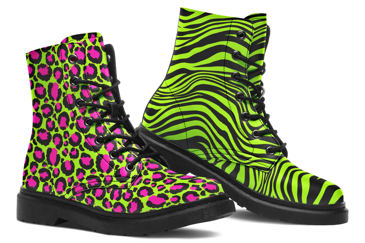 Neon Leopard x Neon Zebra Green Mismatch Boots
