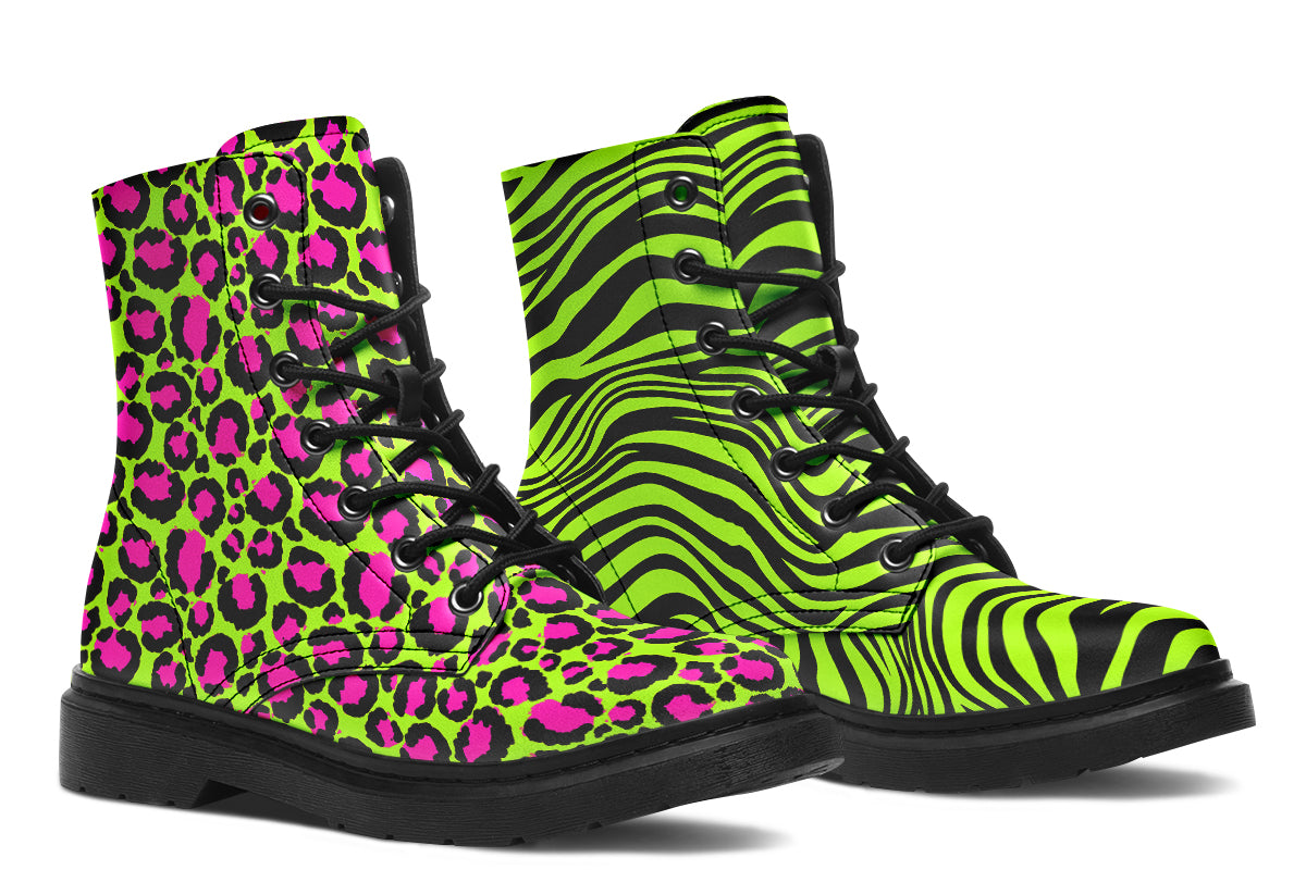 Neon Leopard x Neon Zebra Green Mismatch Boots