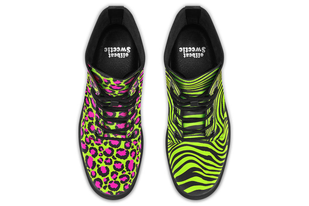 Neon Leopard x Neon Zebra Green Mismatch Boots