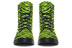 Boots featuring a zebra print in black and neon green