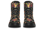 Black boots with a Bird Of Paradise floral pattern.