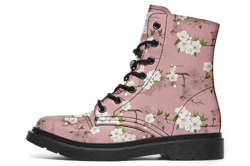 Dusty pink boots with white floral pattern
