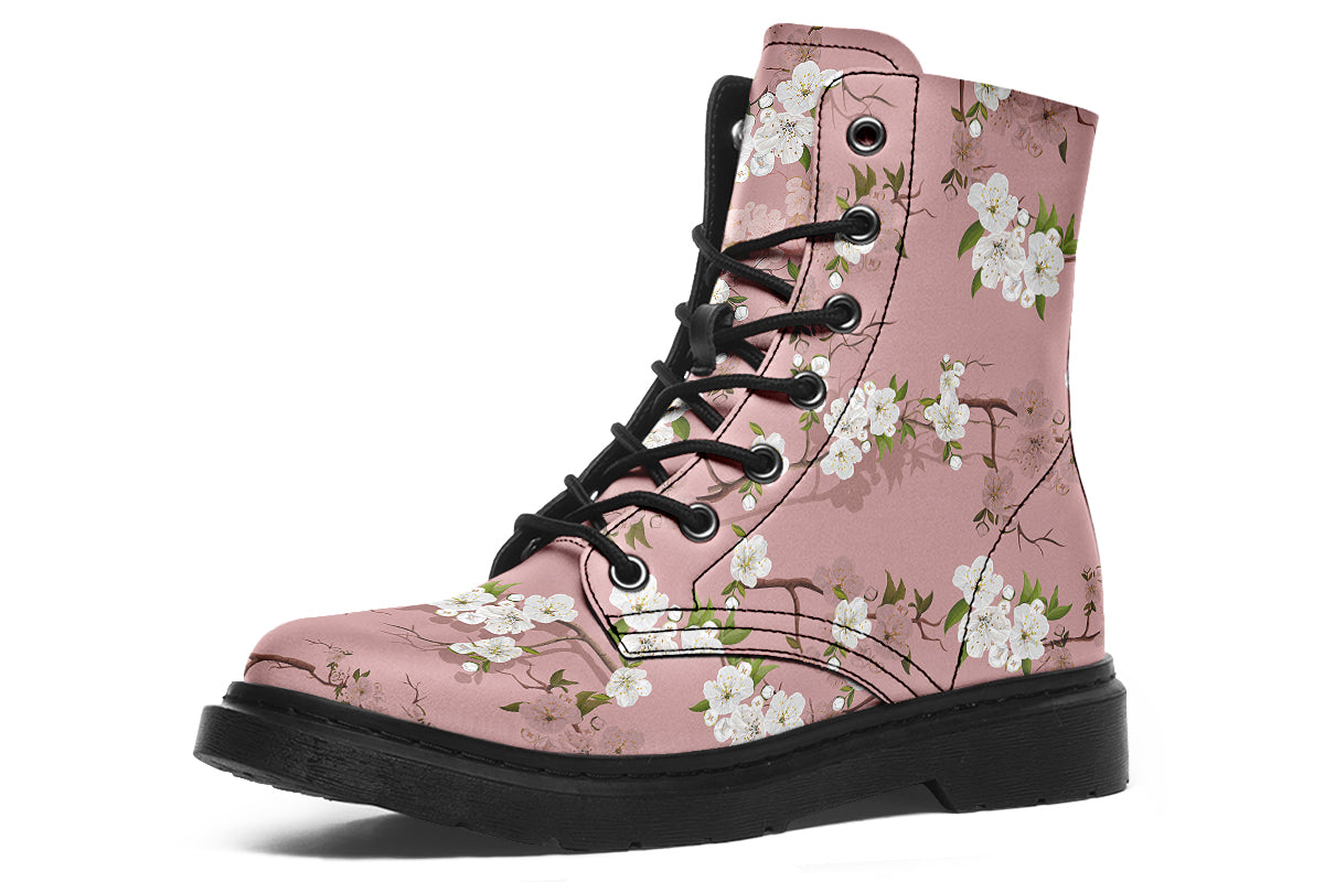 Dusty pink boots with white floral pattern