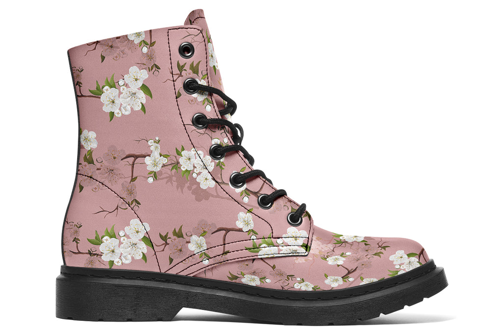 Dusty pink boots with white floral pattern