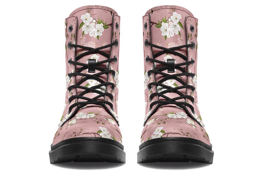 Dusty pink boots with white floral pattern