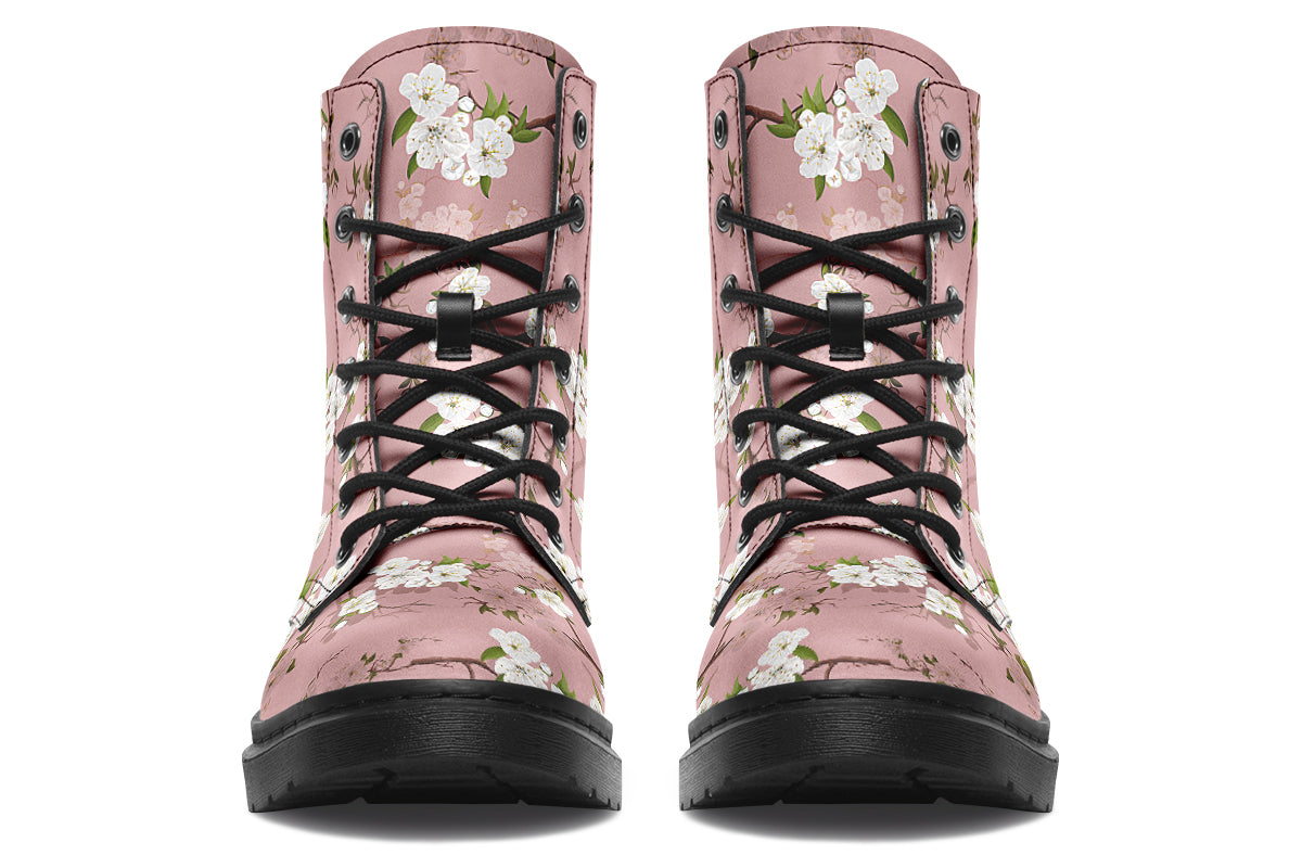 Dusty pink boots with white floral pattern