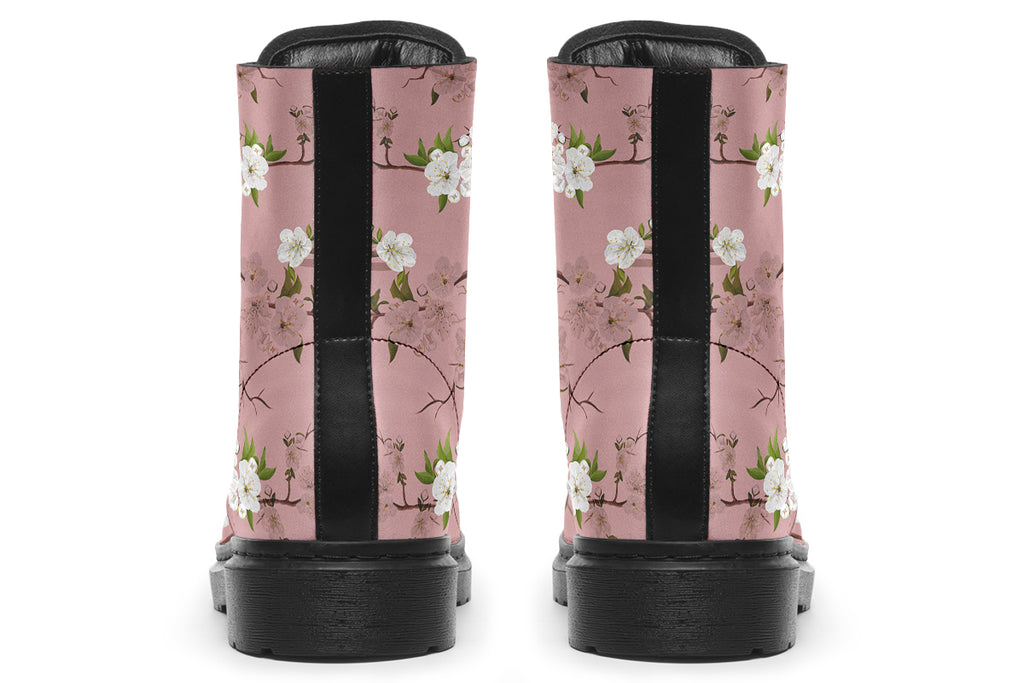 Dusty pink boots with white floral pattern