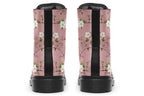 Dusty pink boots with white floral pattern