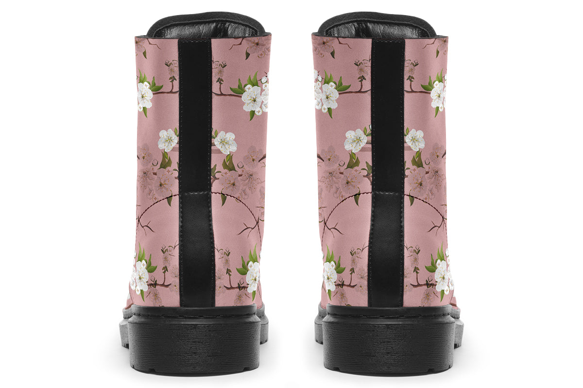 Dusty pink boots with white floral pattern