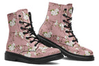 Dusty pink boots with white floral pattern