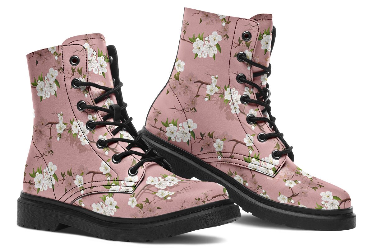 Dusty pink boots with white floral pattern