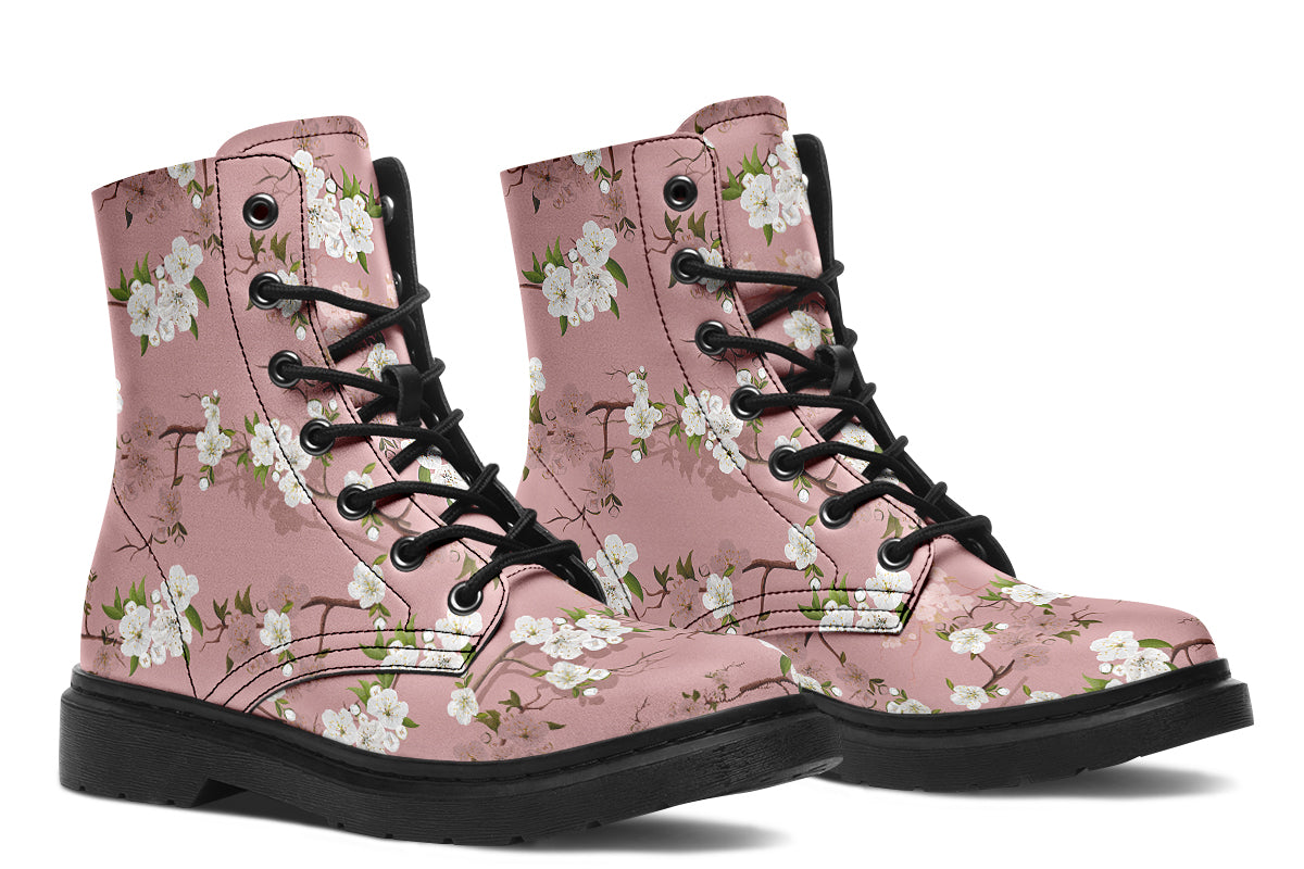 Dusty pink boots with white floral pattern