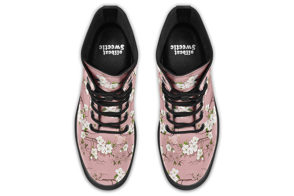 Dusty pink boots with white floral pattern