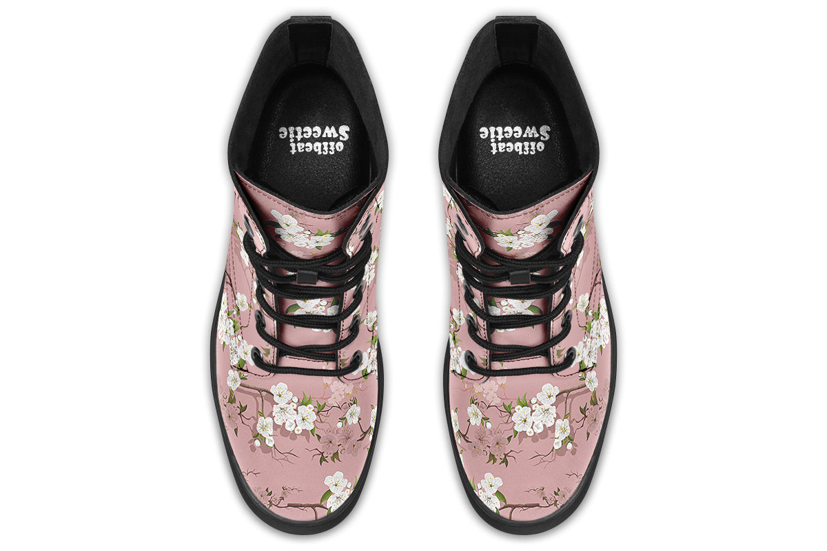 Dusty pink boots with white floral pattern