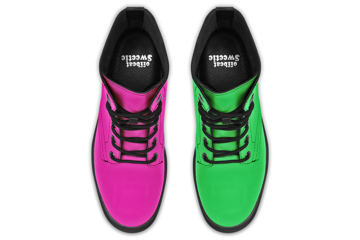 Pink And Green Mismatch Boots
