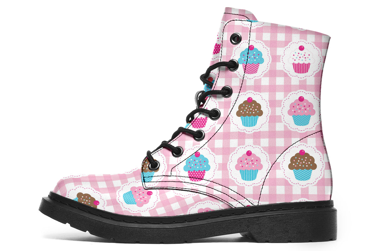 Pink And Yellow Mismatch Gingham Cupcakes Boots