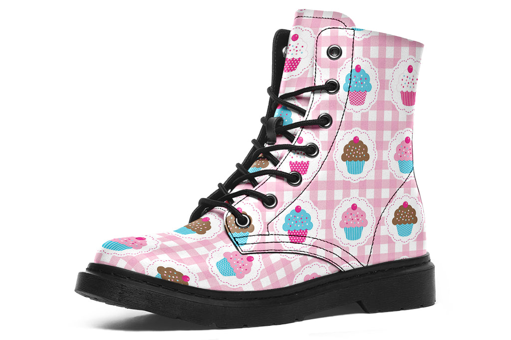 Pink And Yellow Mismatch Gingham Cupcakes Boots
