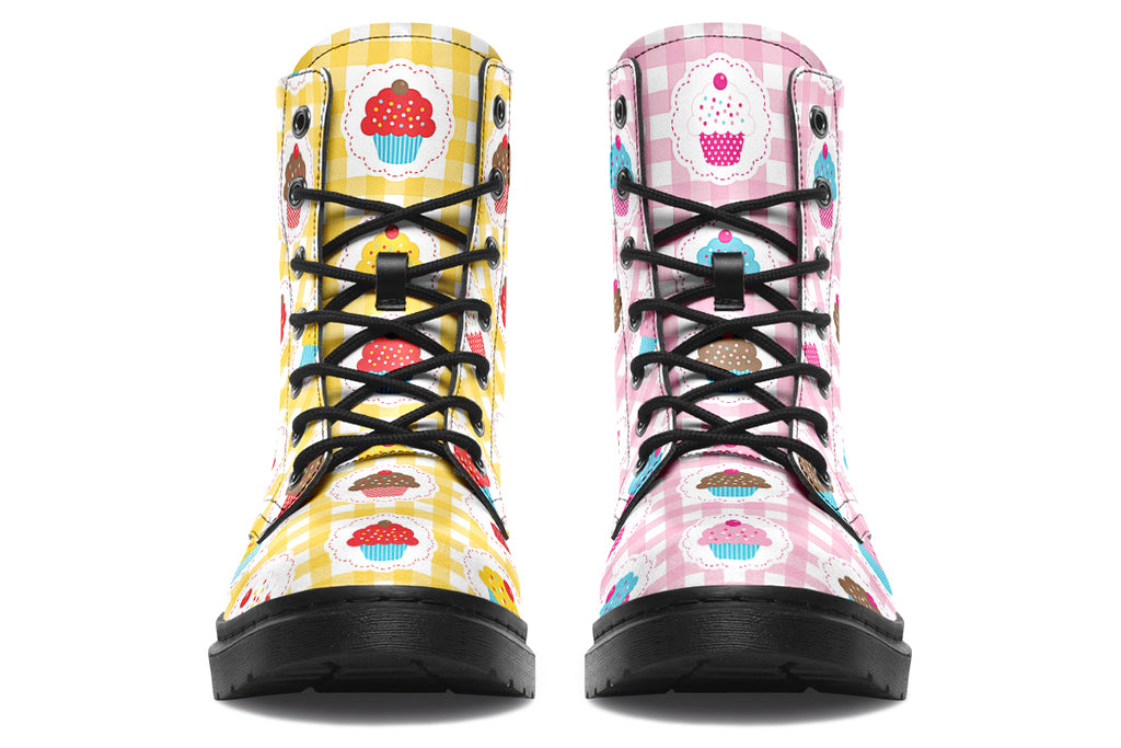 Pink And Yellow Mismatch Gingham Cupcakes Boots