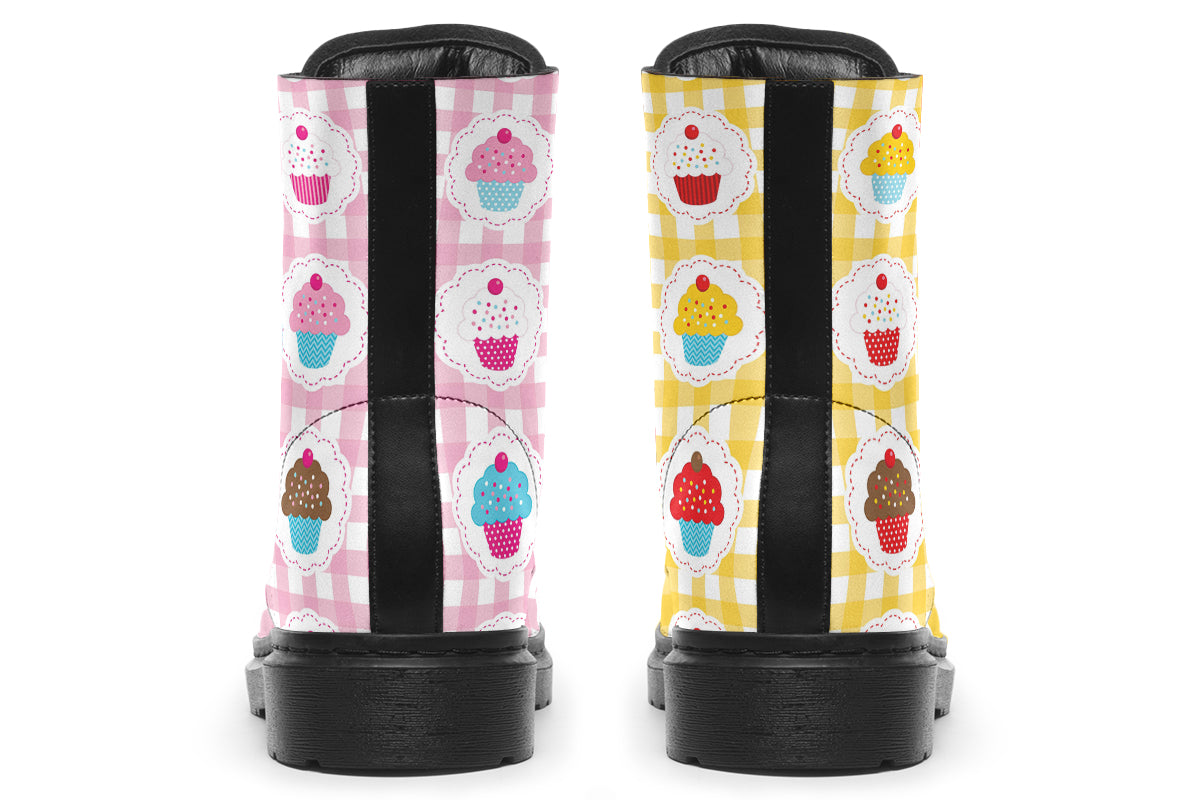 Pink And Yellow Mismatch Gingham Cupcakes Boots