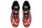 Red boots with white floral pattern