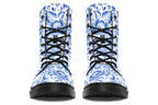 White boots with blue floral pattern