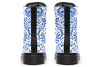 White boots with blue floral pattern