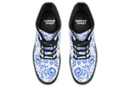 White boots with blue floral pattern