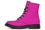 Solid bright pink boots with a black sole.