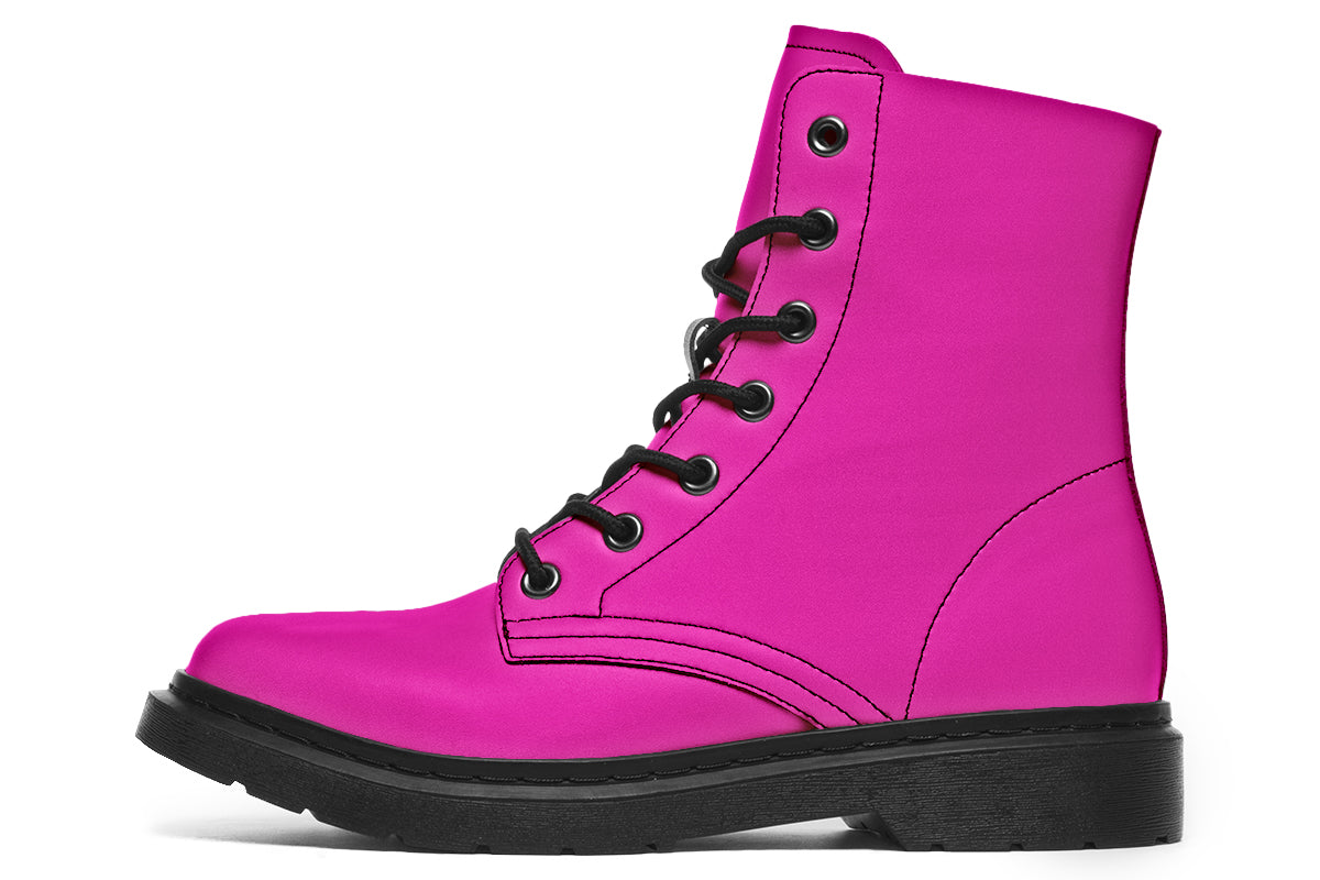 Solid bright pink boots with a black sole.
