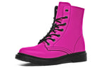 Solid bright pink boots with a black sole.
