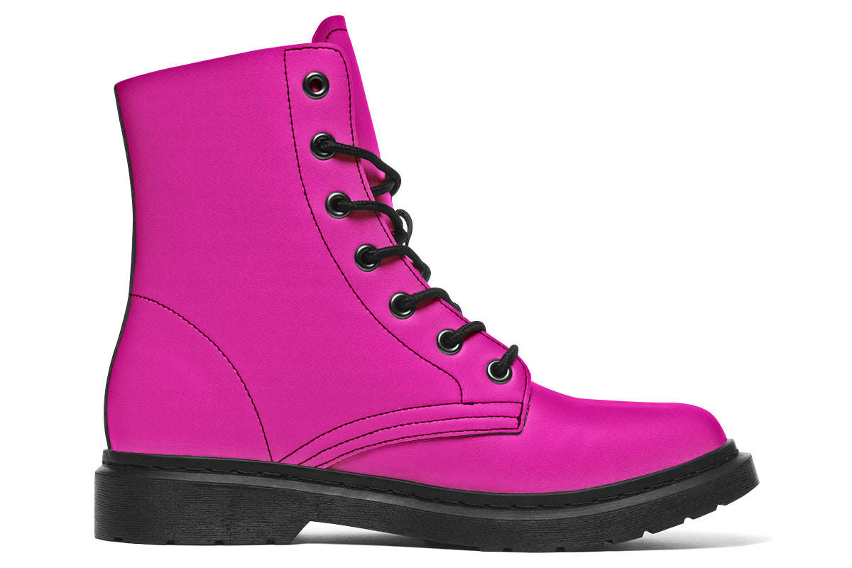 Solid bright pink boots with a black sole.