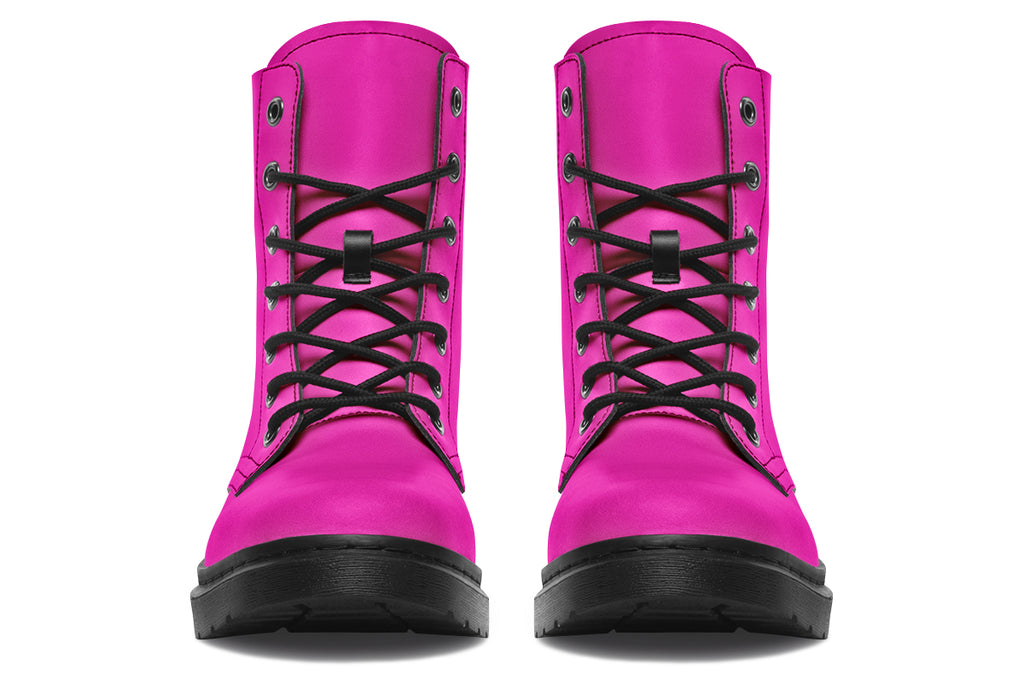 Solid bright pink boots with a black sole.