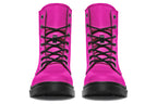 Solid bright pink boots with a black sole.