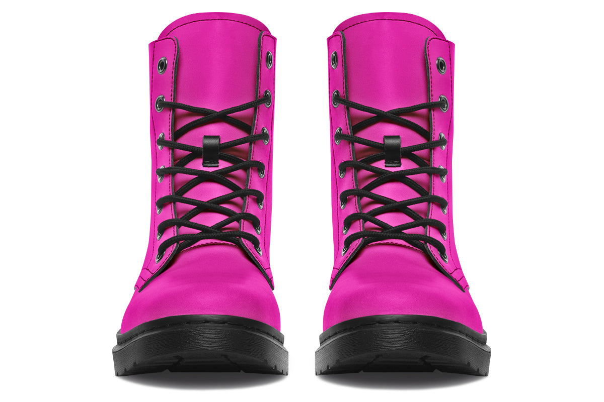 Solid bright pink boots with a black sole.
