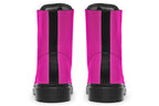 Solid bright pink boots with a black sole.