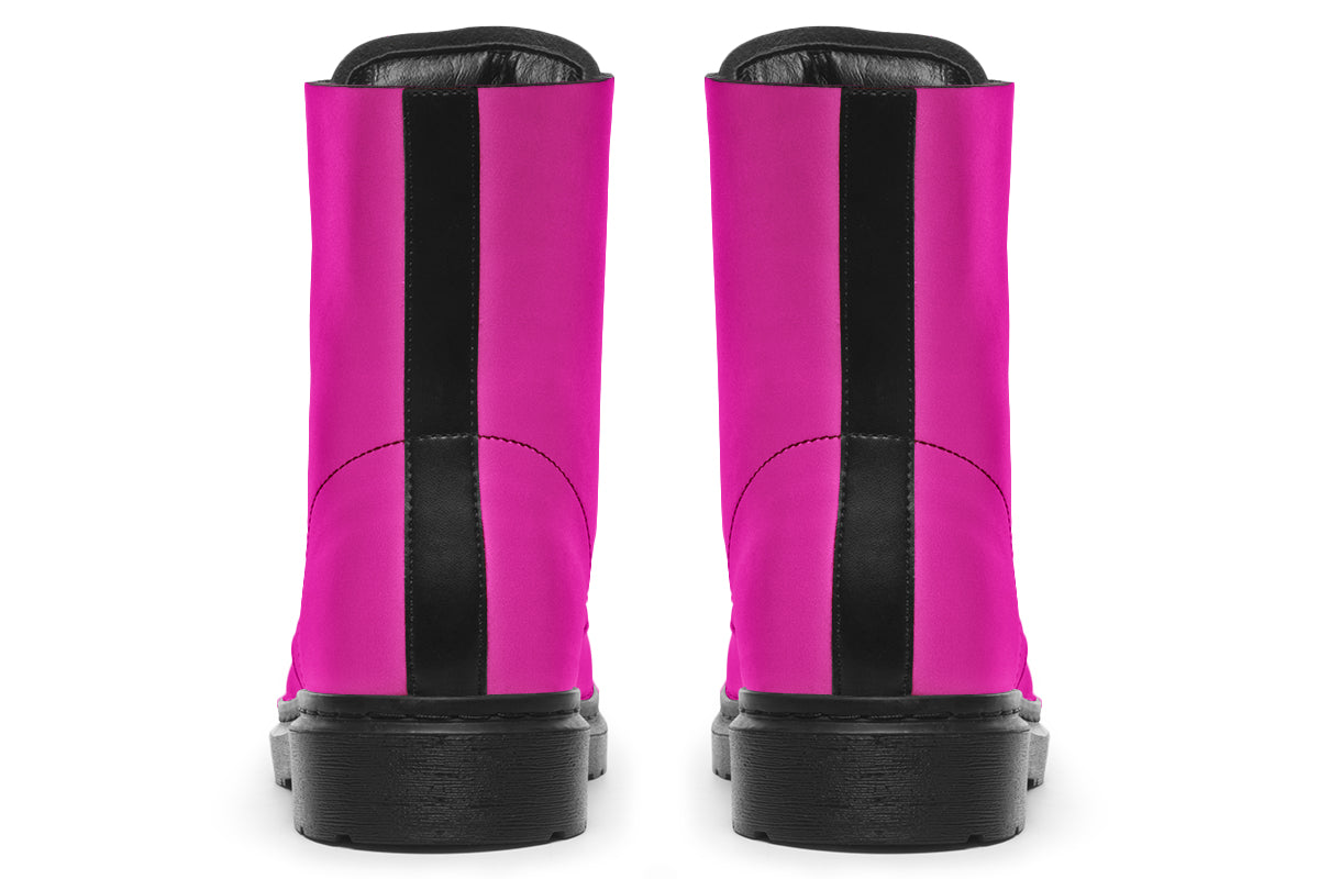 Solid bright pink boots with a black sole.