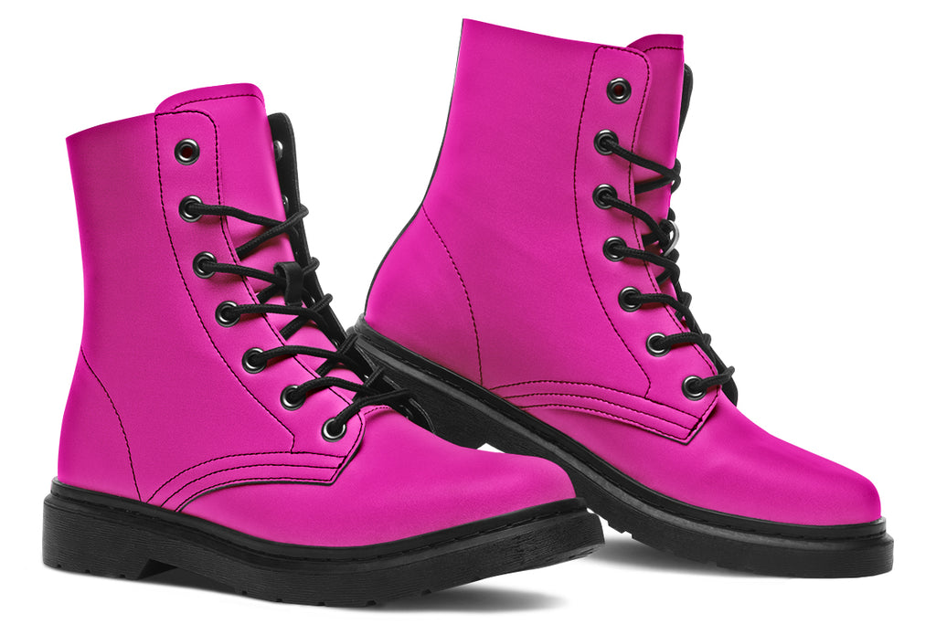 Solid bright pink boots with a black sole.