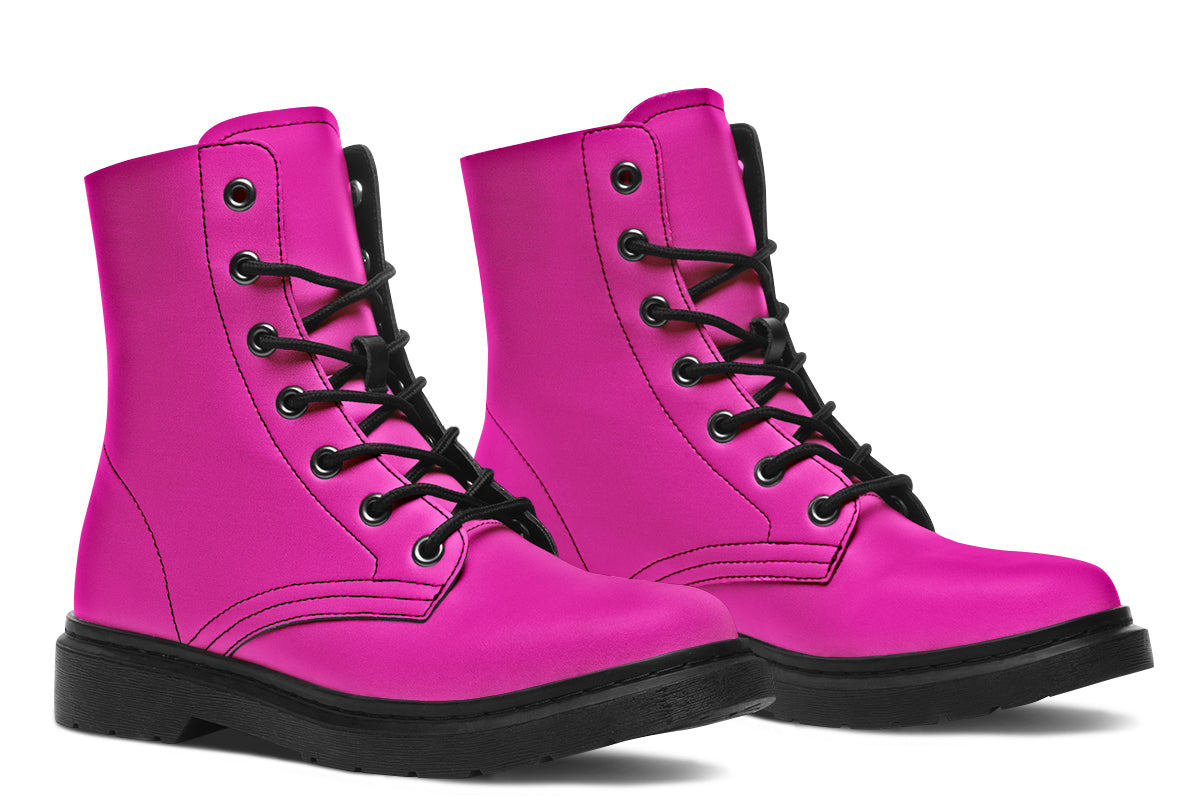 Solid bright pink boots with a black sole.