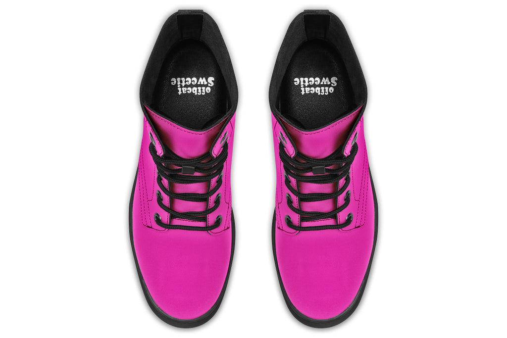 Solid bright pink boots with a black sole.