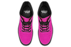 Solid bright pink boots with a black sole.