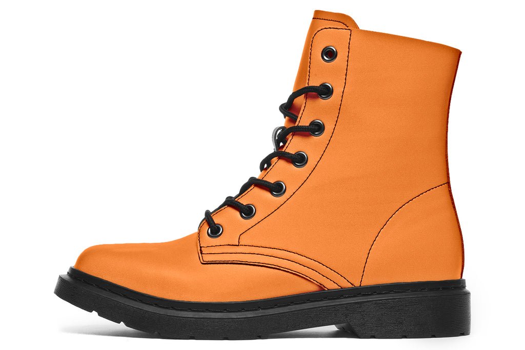Solid orange boots with a black sole.