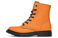 Solid orange boots with a black sole.