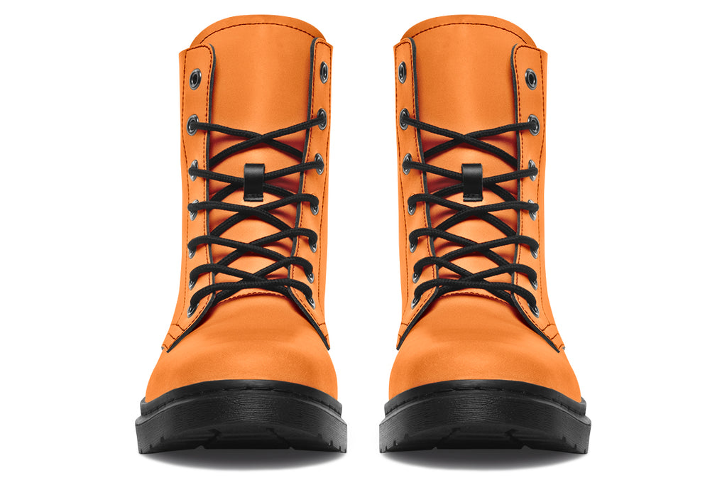 Solid orange boots with a black sole.