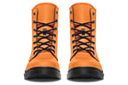 Solid orange boots with a black sole.