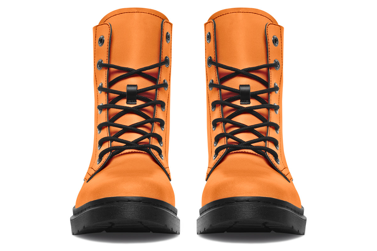 Solid orange boots with a black sole.