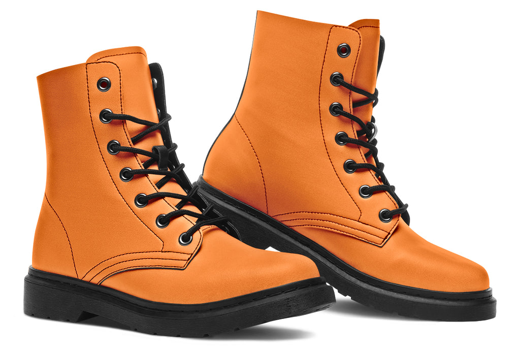Solid orange boots with a black sole.
