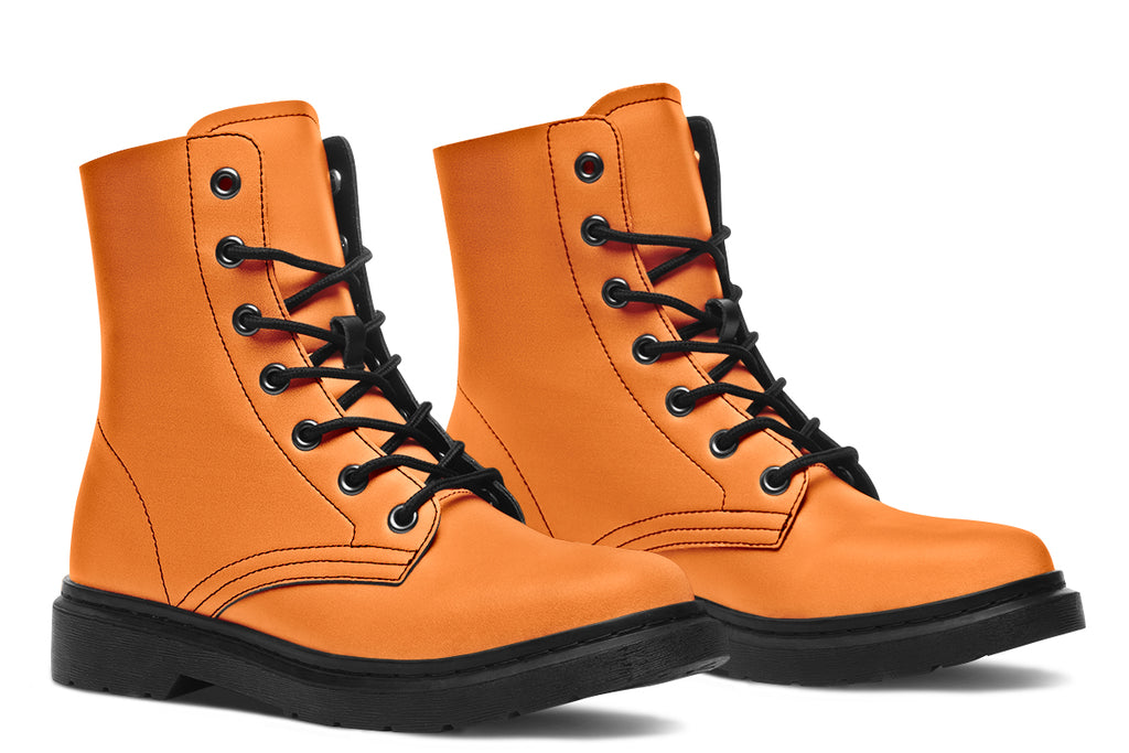 Solid orange boots with a black sole.