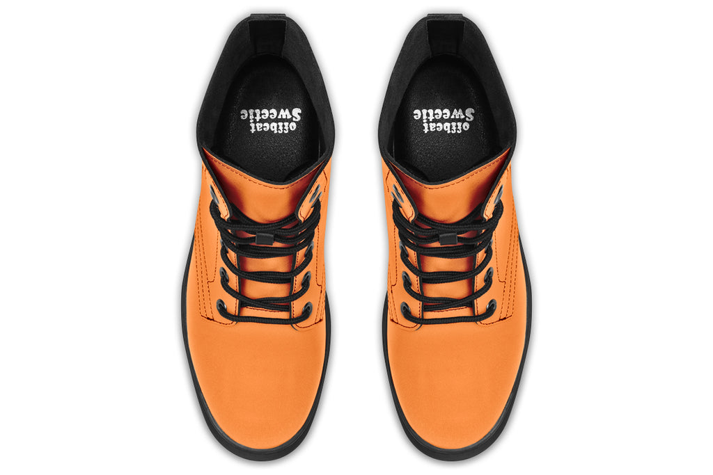 Solid orange boots with a black sole.