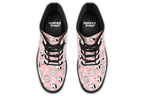 Design features white dogs and love hearts on a soft pink background.