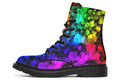 Black boots with a pattern of different coloured bubbles